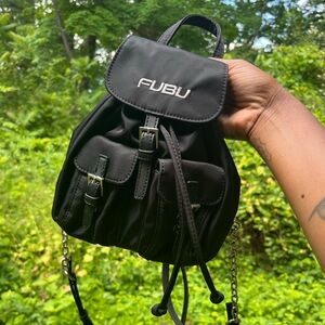 Fubu Mini Black Backpack with Silver Chain Details